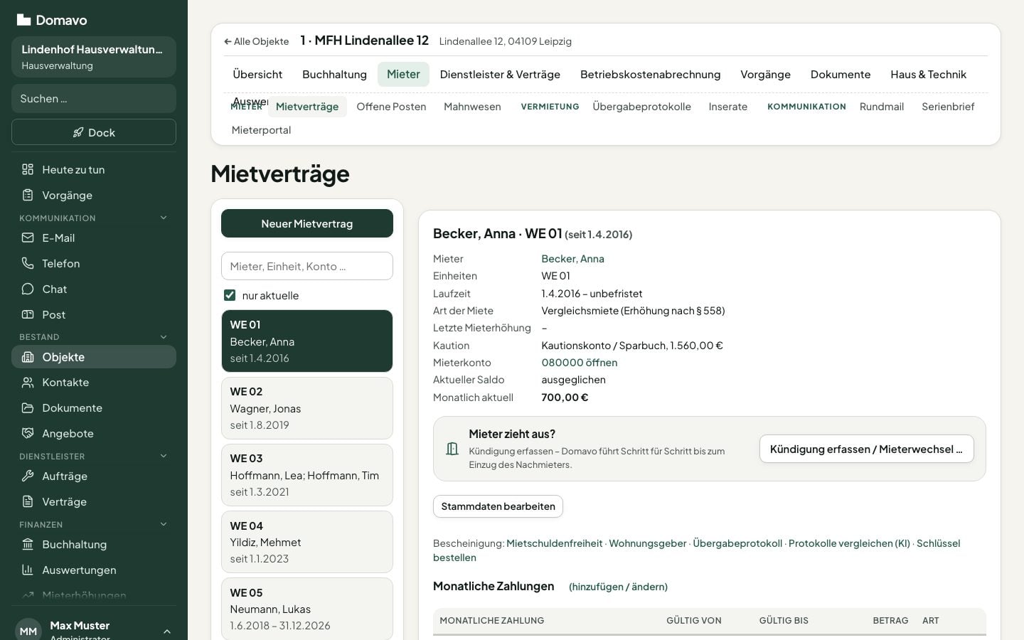 Mietverträge eines Objekts